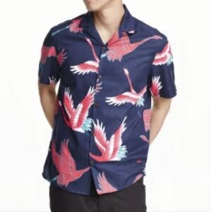 H&M Button up Blue Cranes